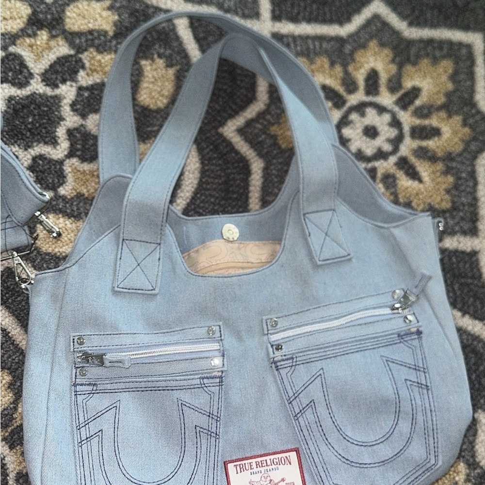 True Religion Blue Denim Tote Bag